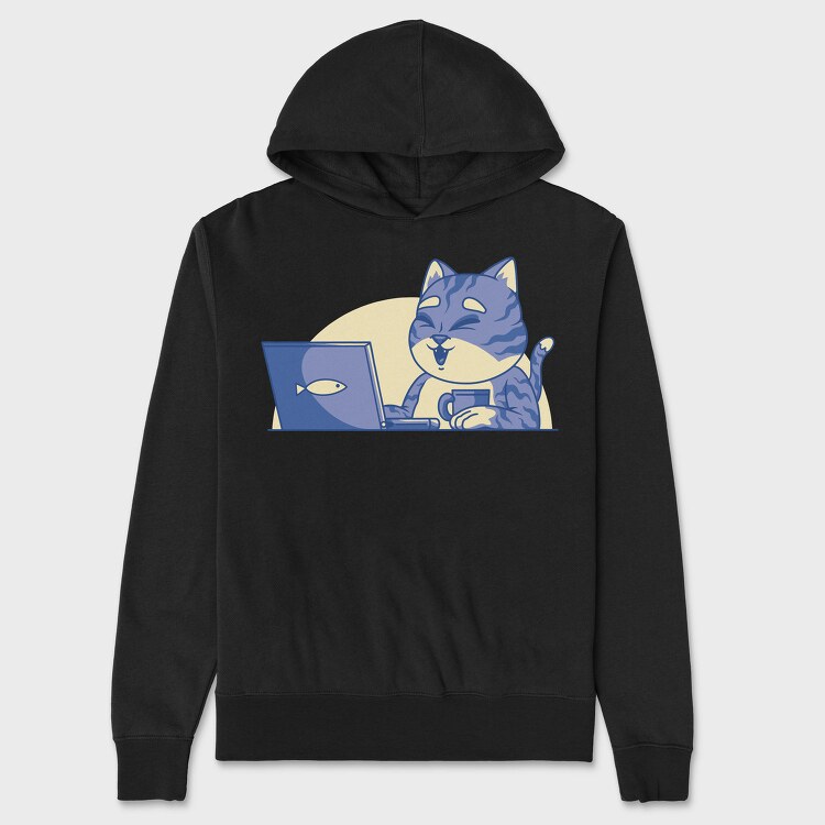 Cat In Front Of Computer, Hanorac Oversize Barbati (Unisex)