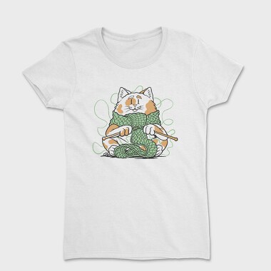 Cat Knitting Scarf Weave, Tricou Femei