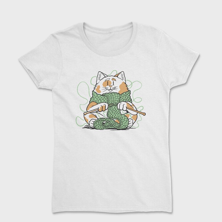 Cat Knitting Scarf Weave, Tricou Femei