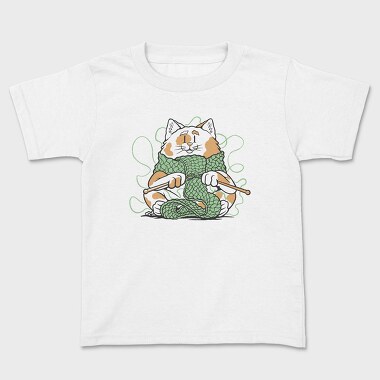 Cat Knitting Scarf Weave, Tricou Copii