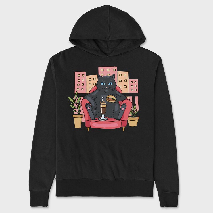 Cat On Balcony, Hanorac Oversize Barbati (Unisex)