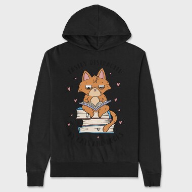 Cat Reading Books, Hanorac Oversize Barbati (Unisex)