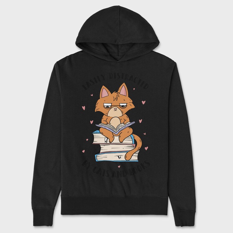 Cat Reading Books, Hanorac Oversize Barbati (Unisex)