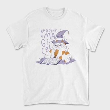 Cat Reading Magical Book, Tricou Barbati (Unisex)