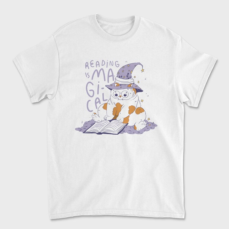 Cat Reading Magical Book, Tricou Barbati (Unisex)