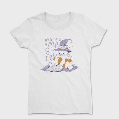 Cat Reading Magical Book, Tricou Femei