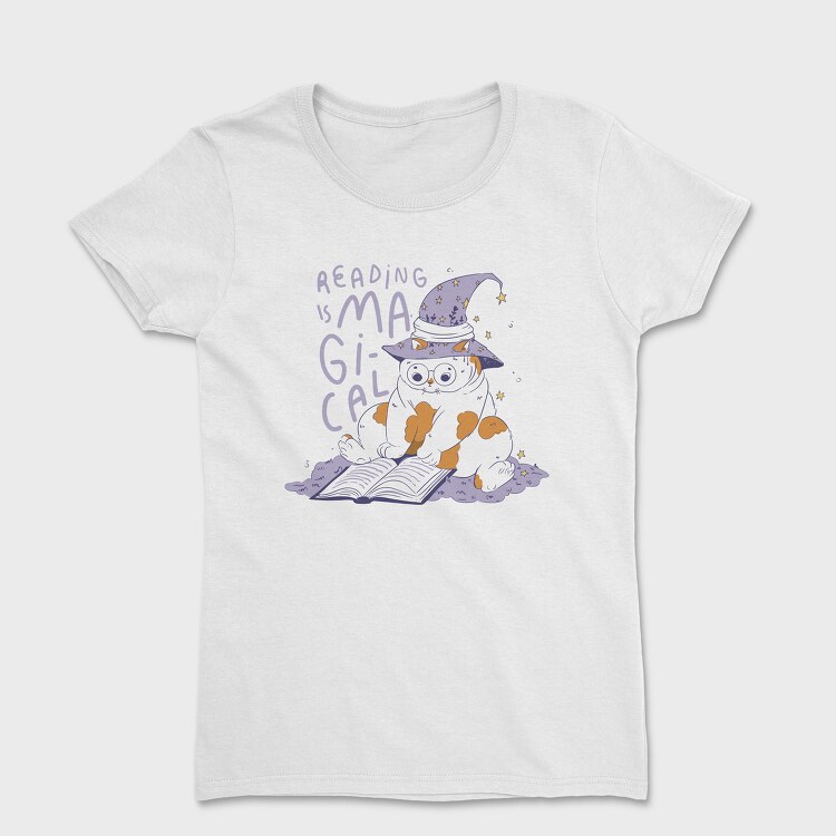 Cat Reading Magical Book, Tricou Femei