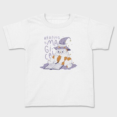 Cat Reading Magical Book, Tricou Copii