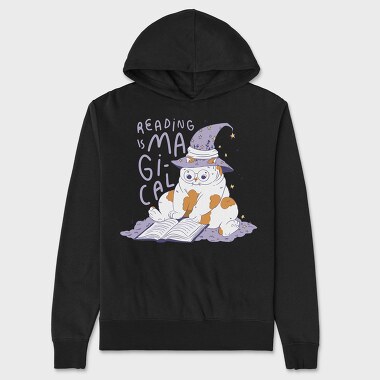 Cat Reading Magical Book, Hanorac Oversize Barbati (Unisex)