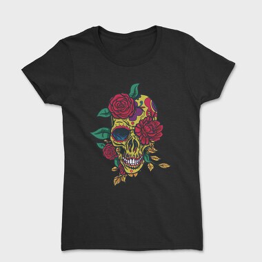 Day Of The Dead Skull With Roses, Tricou Femei