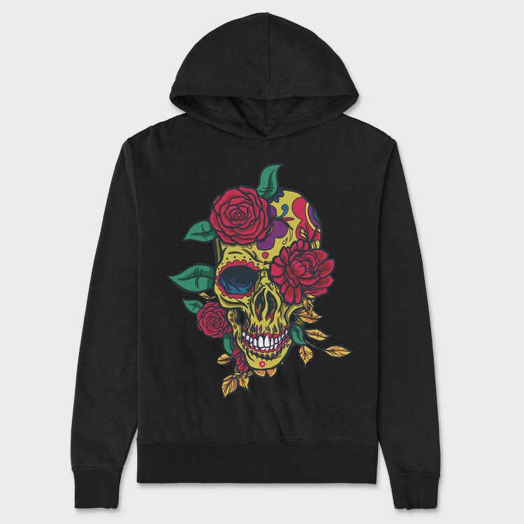 Day Of The Dead Skull With Roses, Hanorac Oversize Barbati (Unisex)