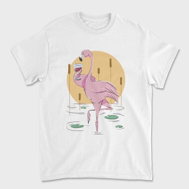 Flamingo Drinking Wine Cool, Tricou Barbati (Unisex)