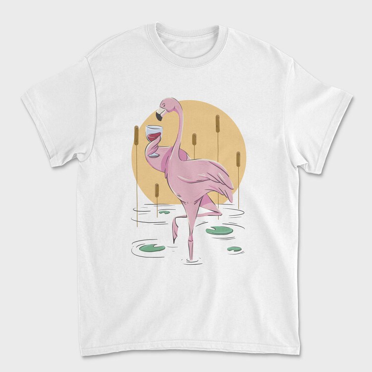 Flamingo Drinking Wine Cool, Tricou Barbati (Unisex)