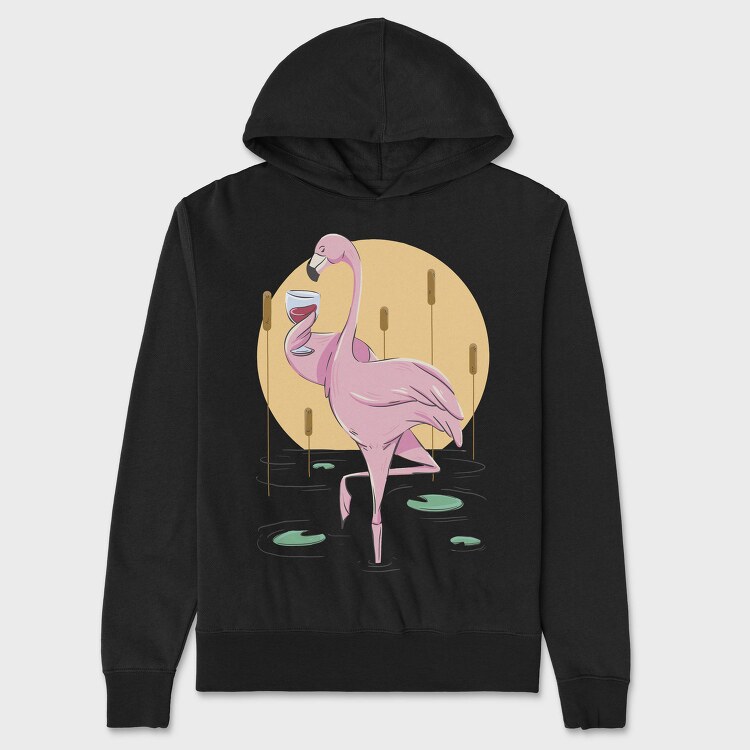 Flamingo Drinking Wine Cool, Hanorac Oversize Barbati (Unisex)
