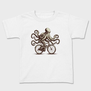 Octopus On Bicycle Ride, Tricou Copii