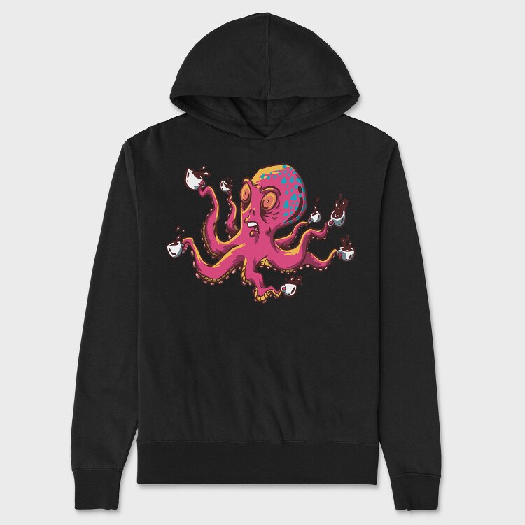 Octopus With Coffee Cups, Hanorac Oversize Barbati (Unisex)