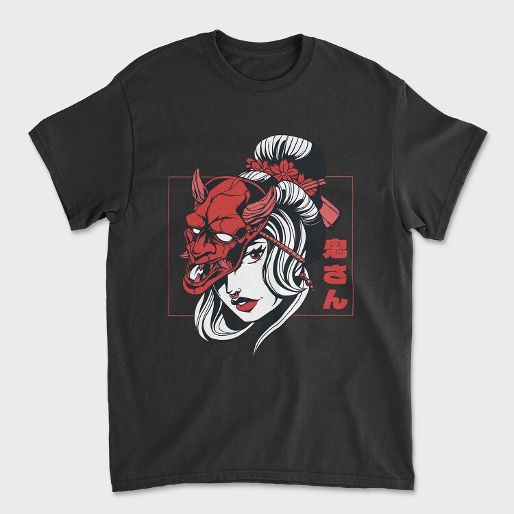 Oni Mask Girl Japanese, Tricou Barbati (Unisex)