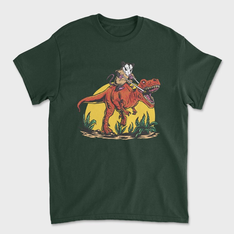 Opossum Riding T Rex Dinosaur, Tricou Barbati (Unisex)