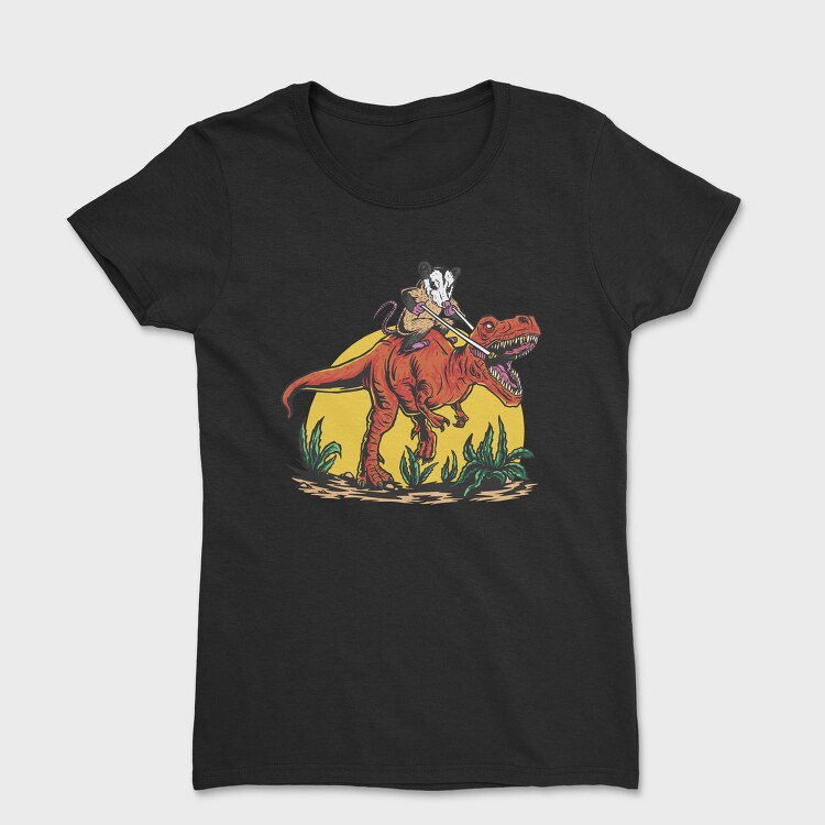 Opossum Riding T Rex Dinosaur, Tricou Femei