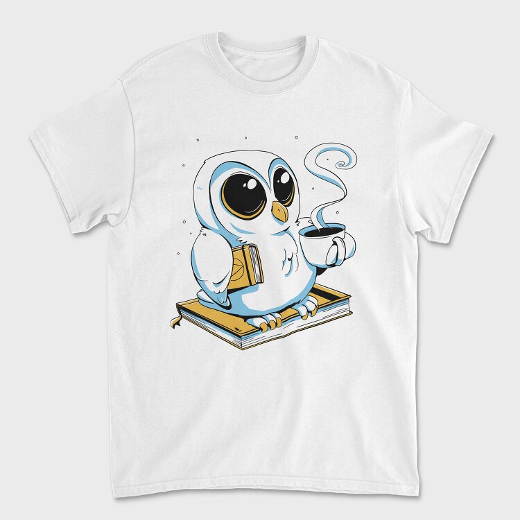 Owl With Books And Coffee Cute, Tricou Barbati (Unisex)