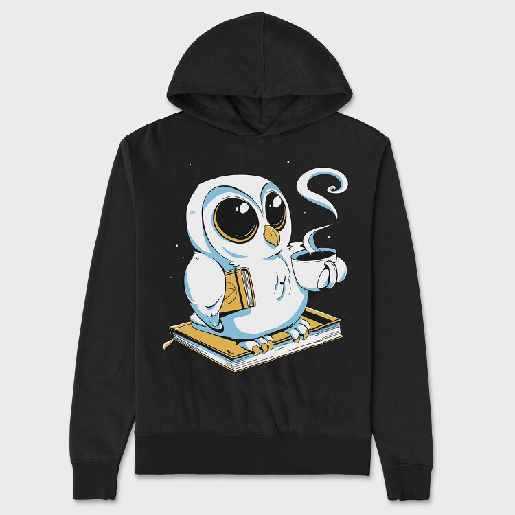 Owl With Books And Coffee Cute, Hanorac Oversize Barbati (Unisex)