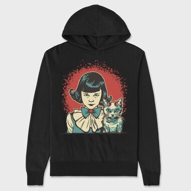 Diabolic Girl And Cat, Hanorac Oversize Barbati (Unisex)