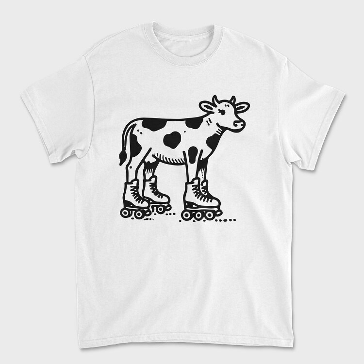 Funny Cow In Skate Rollers, Tricou Barbati (Unisex)