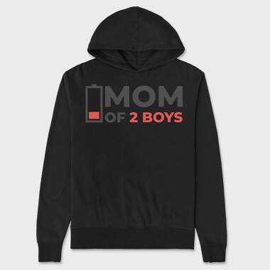 Funny Mom Quote Low Battery Mom Of 2 Boys, Hanorac Oversize Barbati (Unisex)