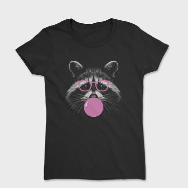 Funny Raccoon With Bubblegum And Glasses, Tricou Femei