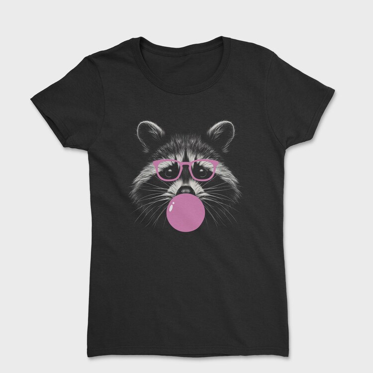 Funny Raccoon With Bubblegum And Glasses, Tricou Femei