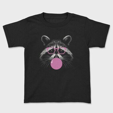 Funny Raccoon With Bubblegum And Glasses, Tricou Copii