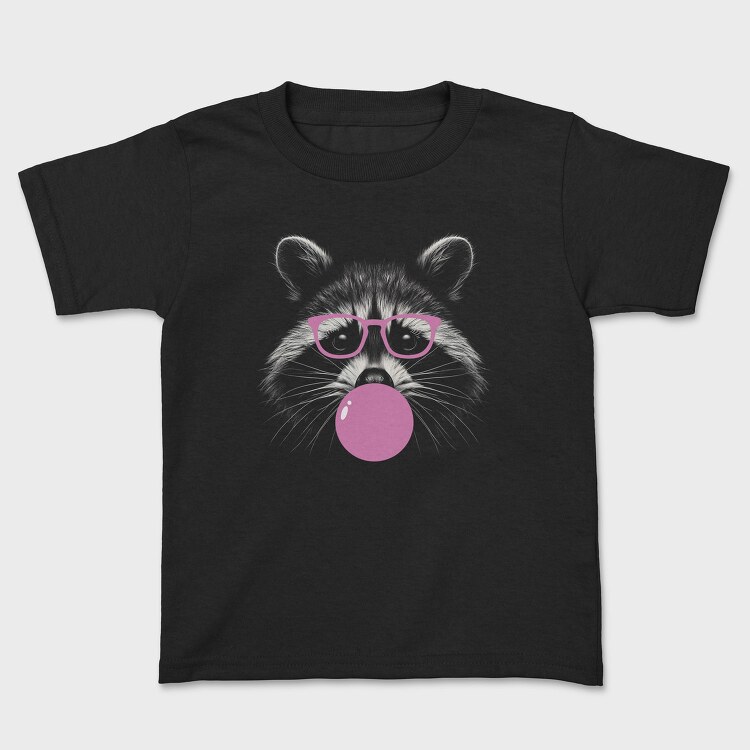 Funny Raccoon With Bubblegum And Glasses, Tricou Copii