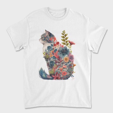 Floral Cat Silhouette Flower, Tricou Barbati (Unisex)