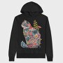 Floral Cat Silhouette Flower, Hanorac Oversize Barbati (Unisex)