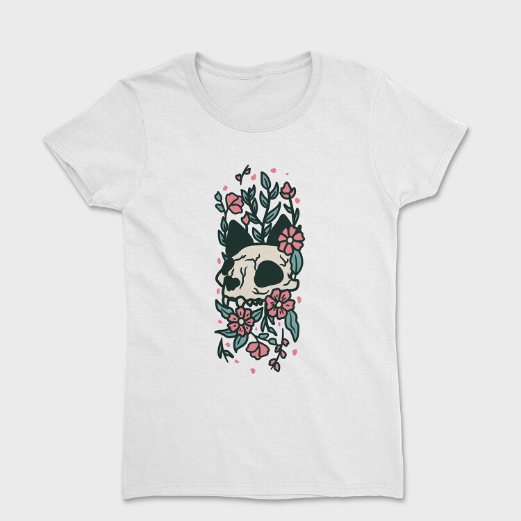 Floral Cat Skull Flowers, Tricou Femei