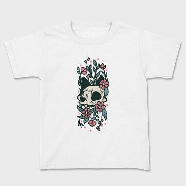 Floral Cat Skull Flowers, Tricou Copii