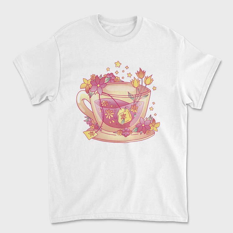 Floral Cup Of Tea Pink Kawaii, Tricou Barbati (Unisex)