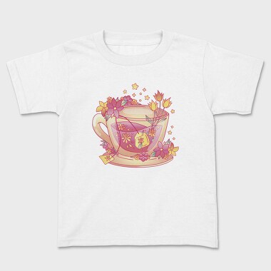 Floral Cup Of Tea Pink Kawaii, Tricou Copii
