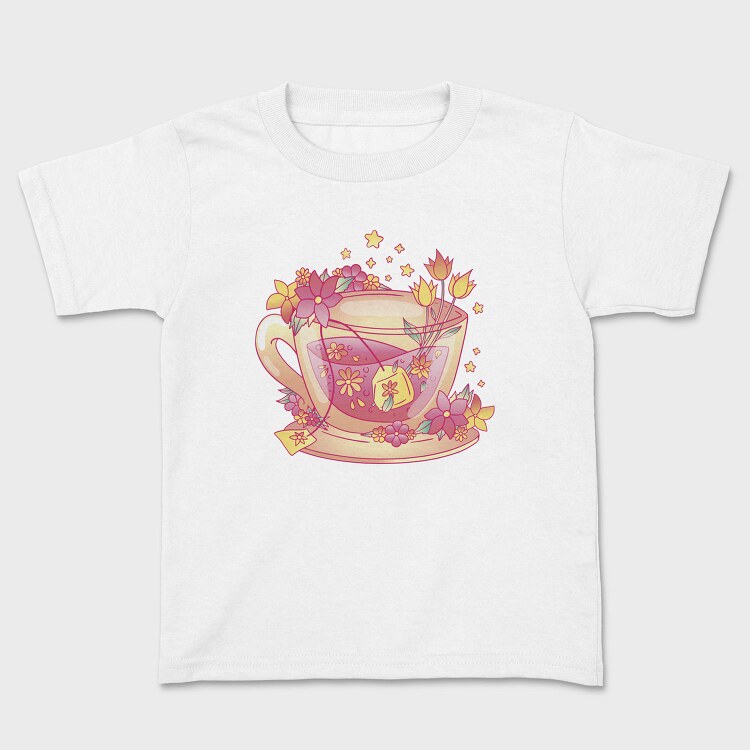 Floral Cup Of Tea Pink Kawaii, Tricou Copii