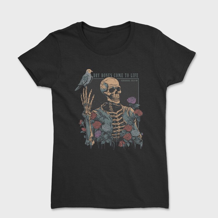 Floral Skeleton With A Bird Dove Life, Tricou Femei
