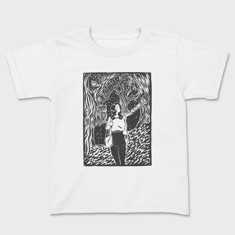 Girl Walking On Magical Forest Lino Art, Tricou Copii