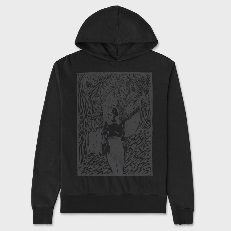 Girl Walking On Magical Forest Lino Art, Hanorac Oversize Barbati (Unisex)