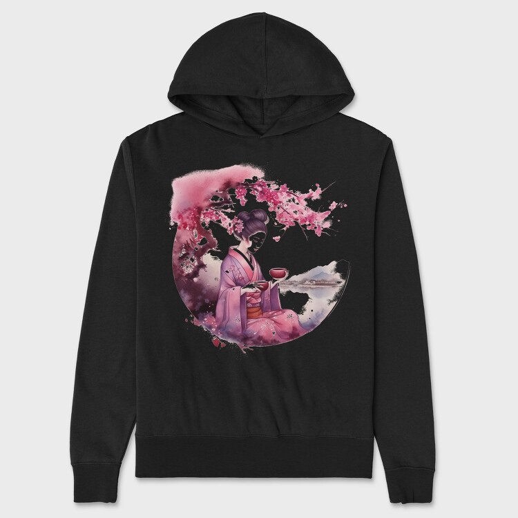 Geisha With Sakura Tea, Hanorac Oversize Barbati (Unisex)