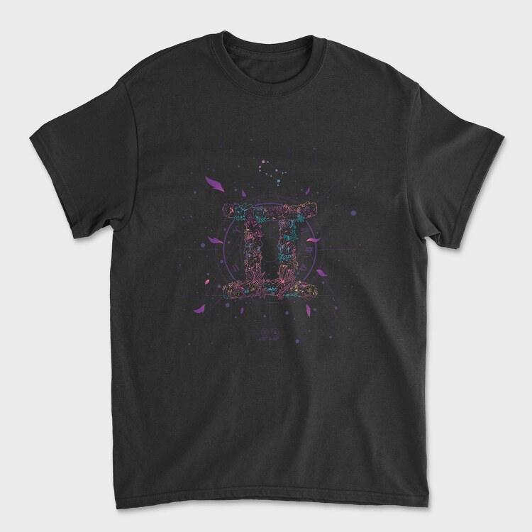 Gemini Floral Zodiac Sign Gemeni, Tricou Barbati (Unisex)