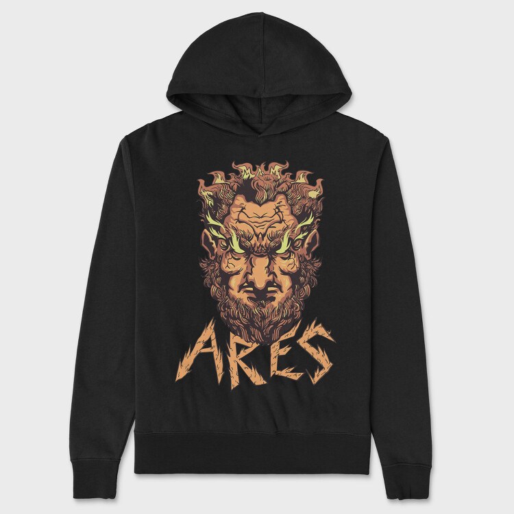 Greek God Ares On Fire Head, Hanorac Oversize Barbati (Unisex)
