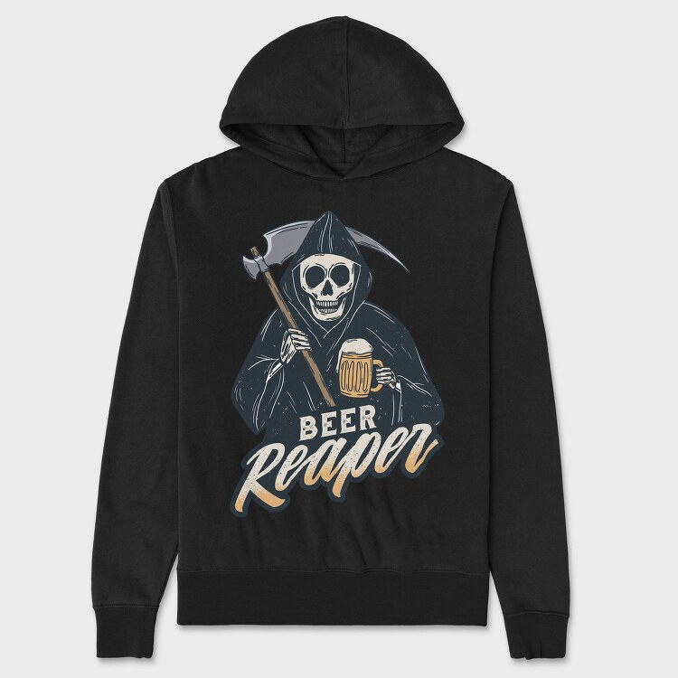 Grim Reaper Drinking Beer Skull, Hanorac Oversize Barbati (Unisex)