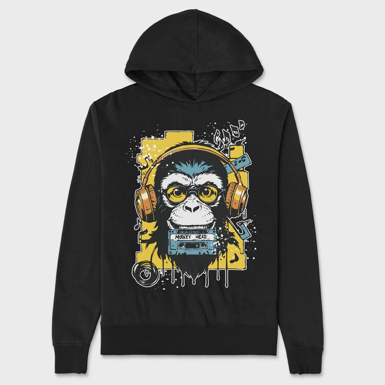 Groovy Monkey Dj Music Head, Hanorac Oversize Barbati (Unisex)