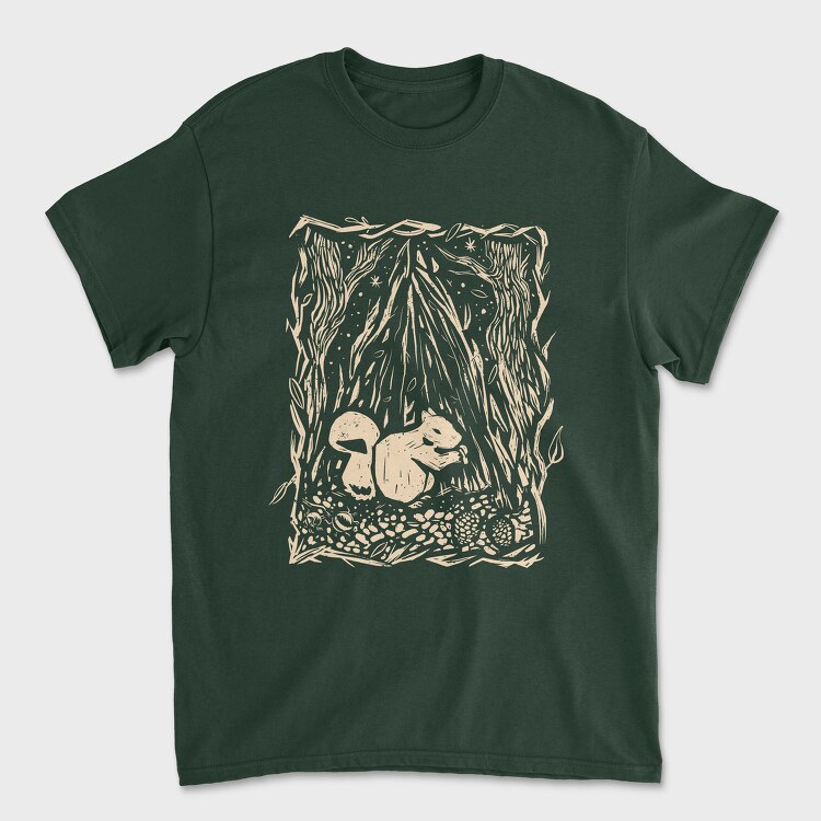 Squirrel Animal In Forest Lino Art, Tricou Barbati (Unisex)