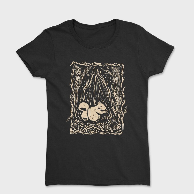 Squirrel Animal In Forest Lino Art, Tricou Femei