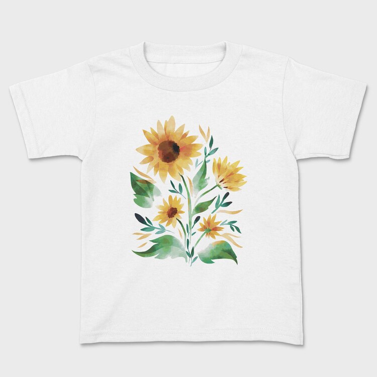 Sunflower Watercolor Flowers Leaves Tote, Tricou Copii